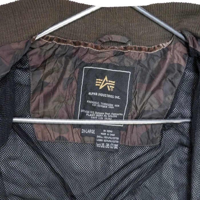 Alpha Industries Camo Lightweight Bomber Jacket - 2XLarge - Army & Outdoors - Flight Jackets