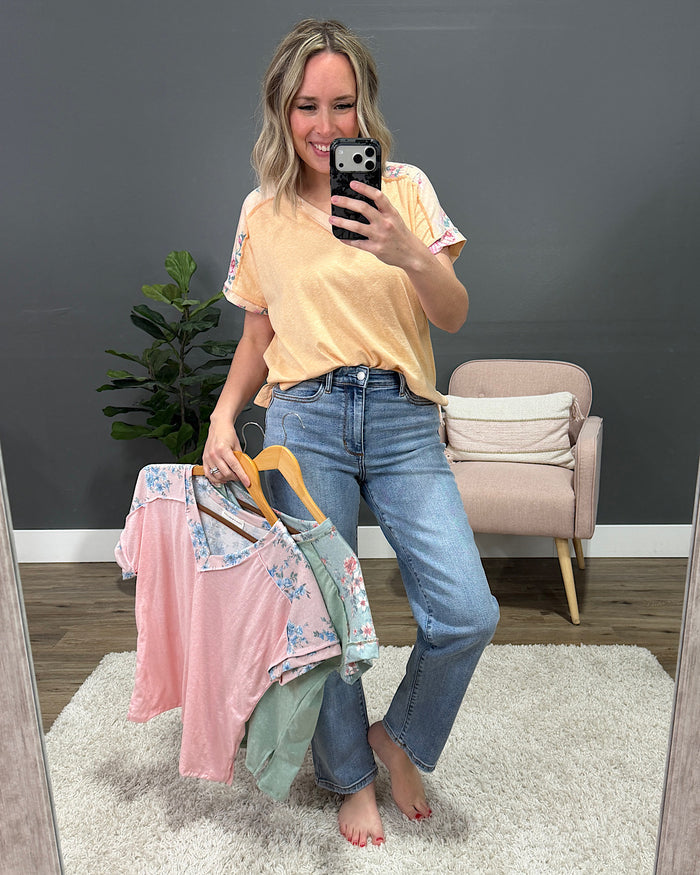 Ava Floral Color Block Top - Blush Lovely Melody