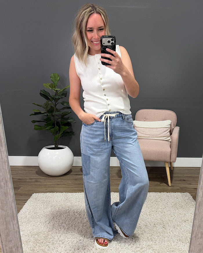 Brynn Button Up Sleeveless Sweater - Ivory FINAL SALE Be Cool