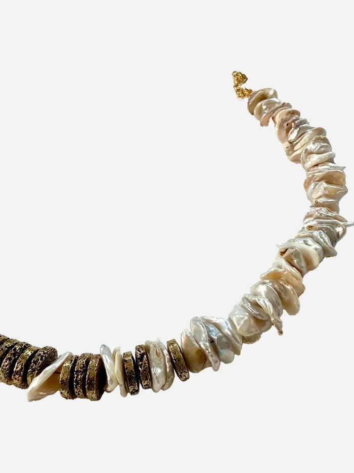 L'ATELIER DES PERLES Calme Doğal Lav Taşlı Barok ve Yaprak İncili Kolye - Necklaces KOLYE