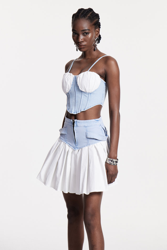 Chiyoko Corset Ruffle Denim Skirt Set