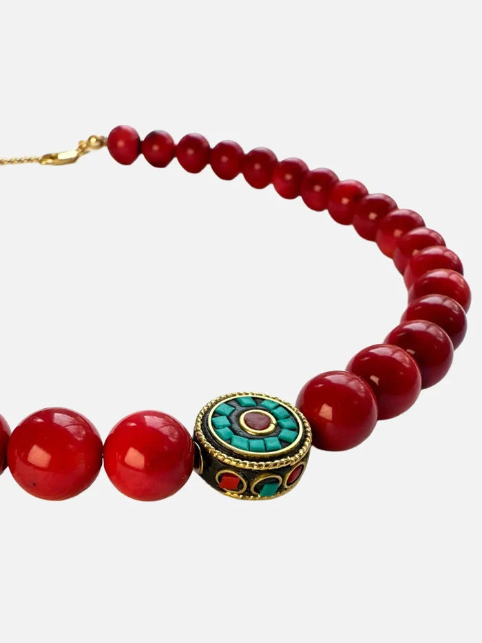 L'ATELIER DES PERLES CorailEye Mercan Taşlı ve El Yapımı Tibet Boncuklu Kolye - Uncategorized KOLYE