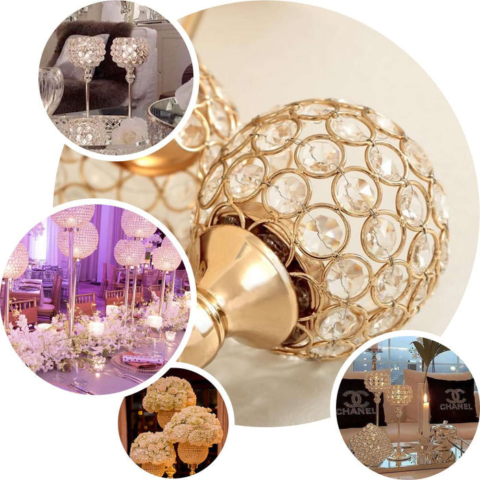 Elegant crystal and gold table decorations for upscale events.