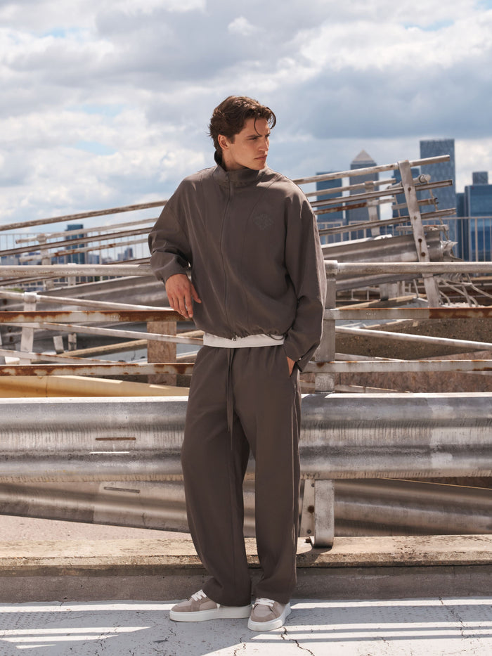 CUPRO FUNNEL NECK ZIP THROUGH - BROWN
