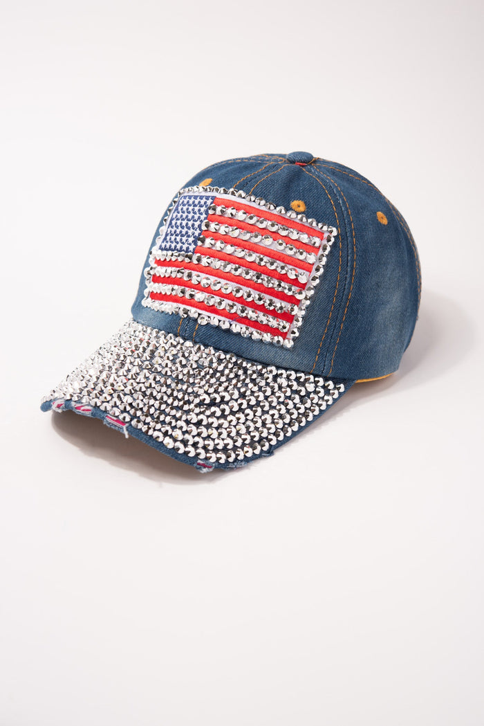 Denim Cap Bling USA Flag: Show off your patriot pride with this USA Flag denim cap