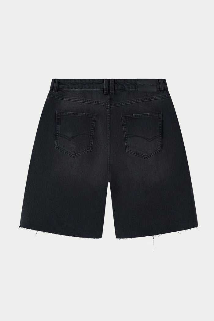 DENIM RAW EDGE SHORTS - BLACK WASH