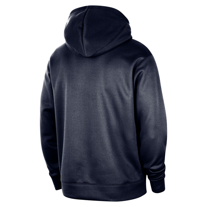 Back view of the dark navy blue pullover hoody, showcasing a solid, plain dark navy fabric.