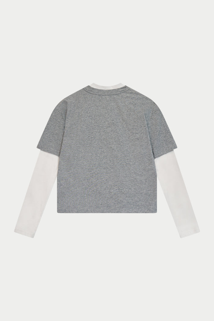 DOUBLE LAYER LONG SLEEVE T-SHIRT - GREY MARL