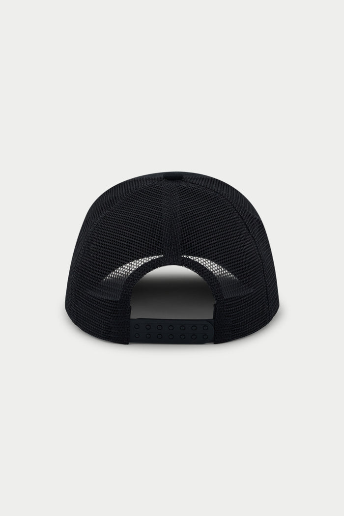 Black mesh cap on a white background
