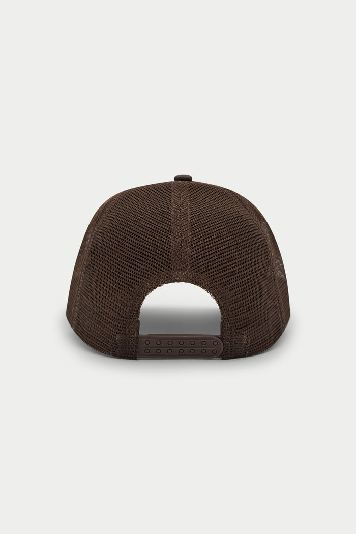 EMBLEM EMBROIDERED MESH BACK CAP - BROWN