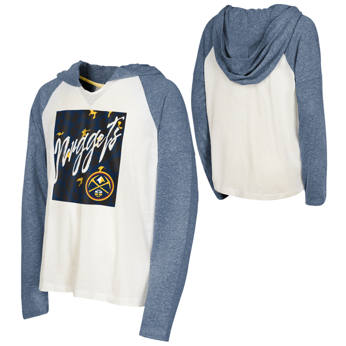 A combined view showing both the front and back of the long-sleeve, hooded shirt.