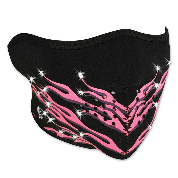 Half Mask Neoprene Pink Flames: The ZAN Headgear Neoprene Half Face Mask features full coverage of the nose, chin, and cheeks