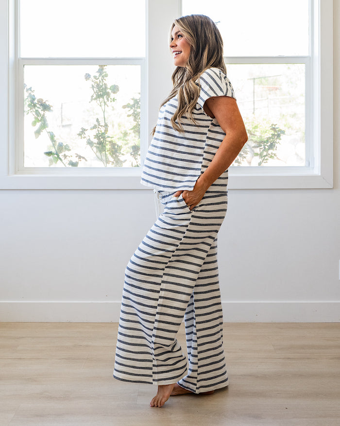 Harlow Striped Textured Knit Top - Navy Mine