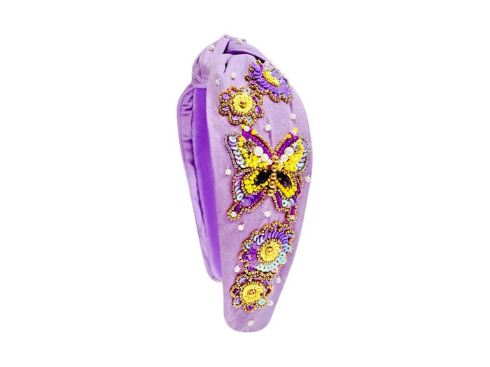 Headband Knot - Purple - Sequin Butterflies