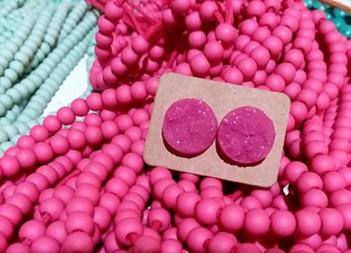 Hot Pink Rimless Druzy Stone Stud Earrings