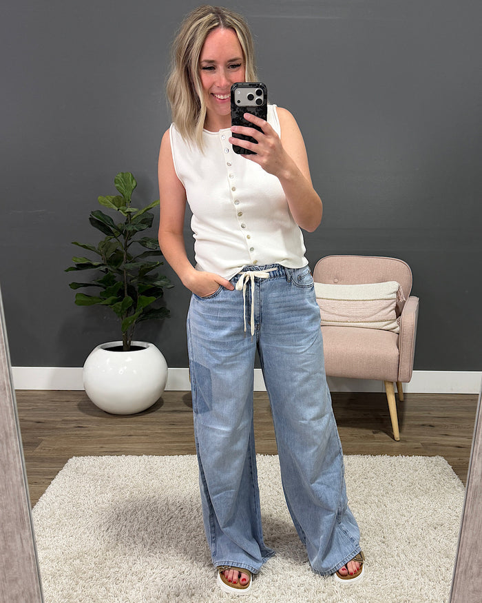 Judy Blue Holding On Elastic Waist Palazzo Jeans Judy Blue