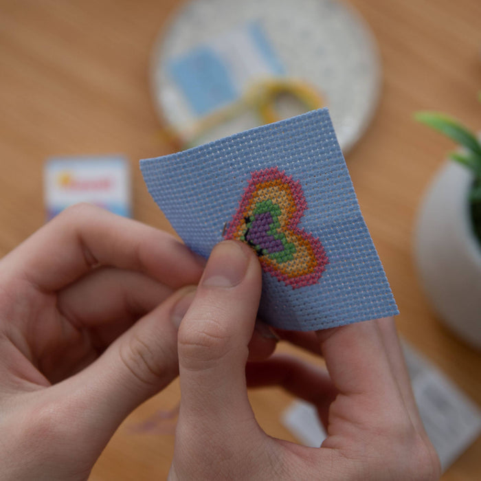 Kawaii Rainbow Heart Mini Cross Stitch Kit In A Matchbox