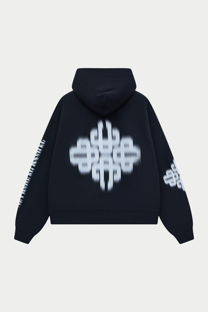 MOTION BLURRED ZIP THROUGH HOODIE - BLACK
