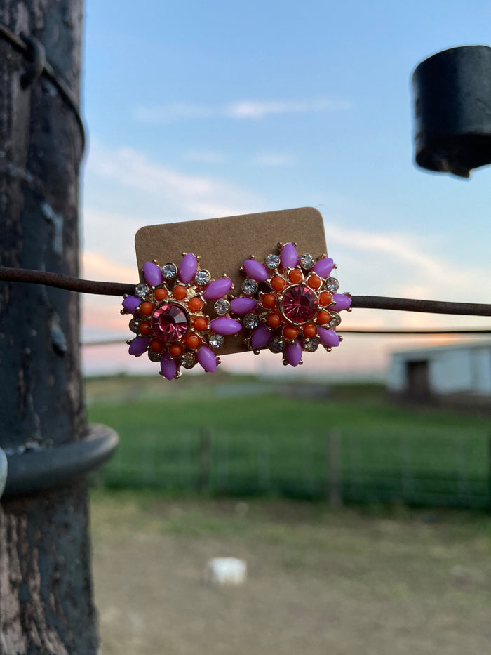 Pink/Purple and Orange Chunky Stud Earring