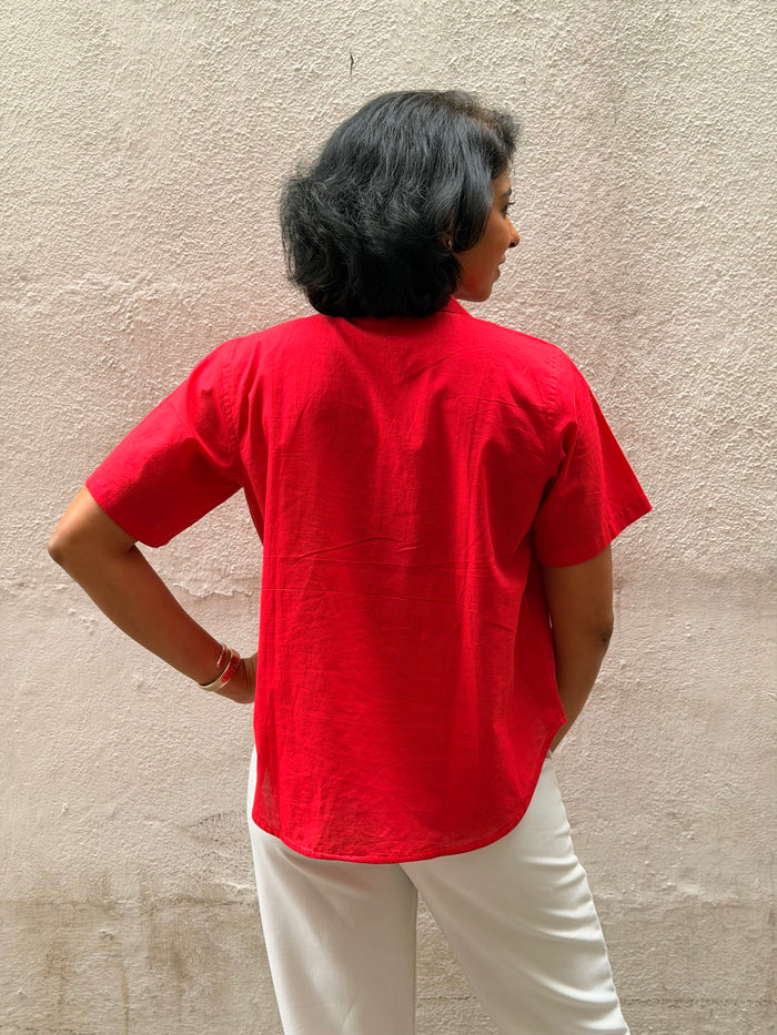 Red Embroidered Cotton Shirt