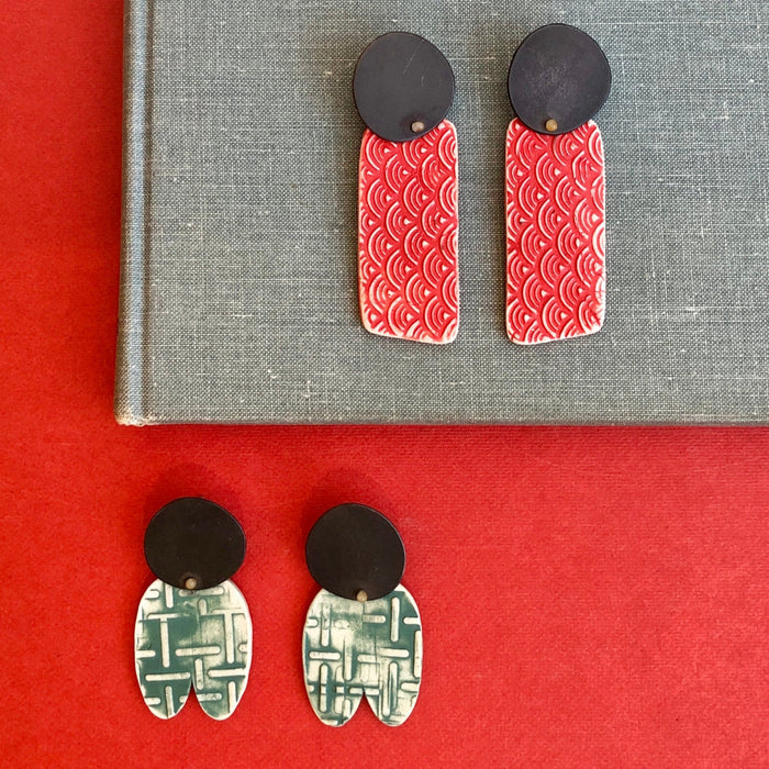 Red Swirl Porcelain Earrings
