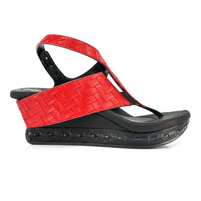 Reversable wedge sandals, red, black shoes 201208-03-Venitia-03