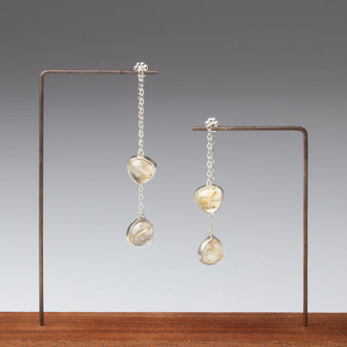 Rutilated Quartz Chain Earrings