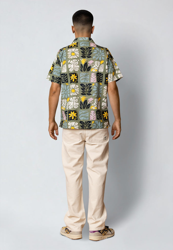 Fat Moose SEA COTTON/LINEN S/S SHIRT Skjorte S/S Støvet Grøn