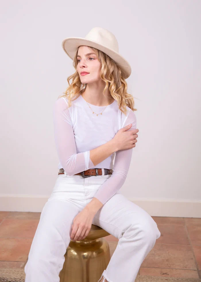 Semi Sheer Mesh Top Shirts & Tops FLOR00WHITE