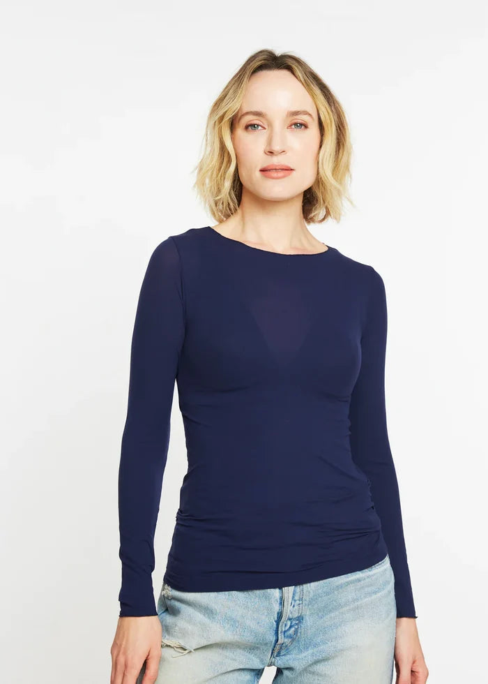 Semi Sheer Navy Blue Top Shirts & Tops 6010-navyblue
