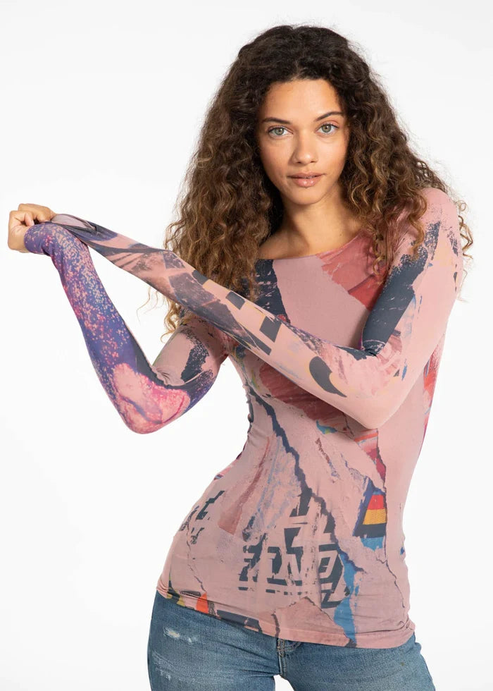 Semi Sheer Print Top Paper Mache Shirts & Tops 6010-646ashrose