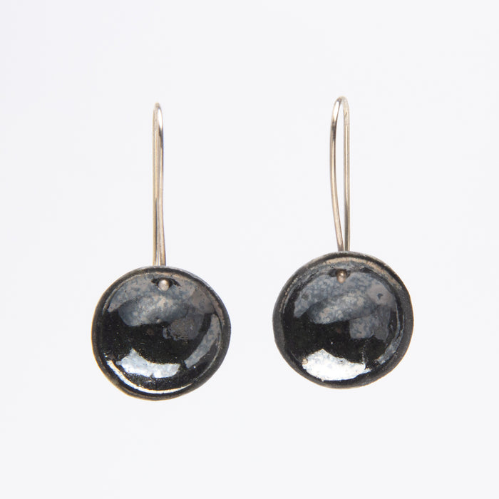 Shiny black Porcelain Disc Earrings