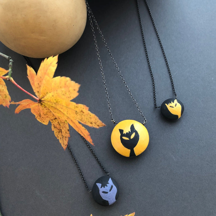 Small Black Cat Pendant- Inspired by Yukata