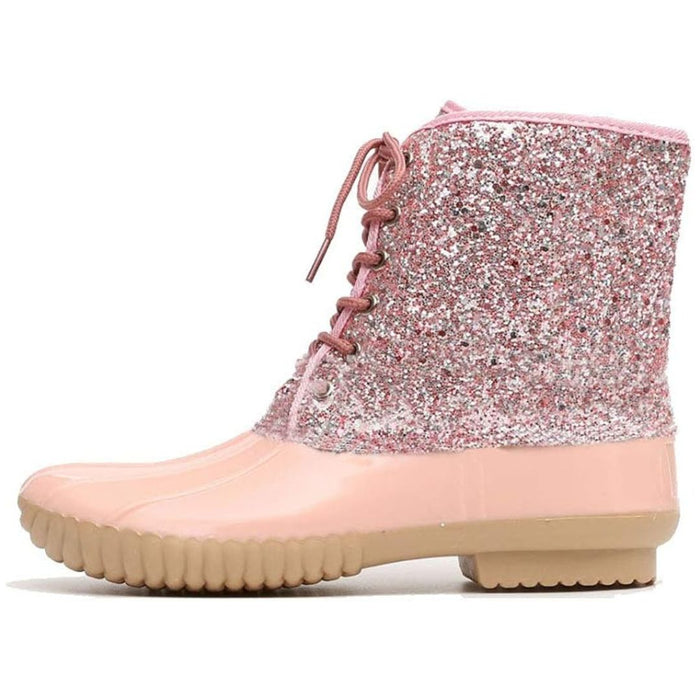 Suyu Duck Boots Lace Up Sparkle Waterproof Rain Little Kids' Boots