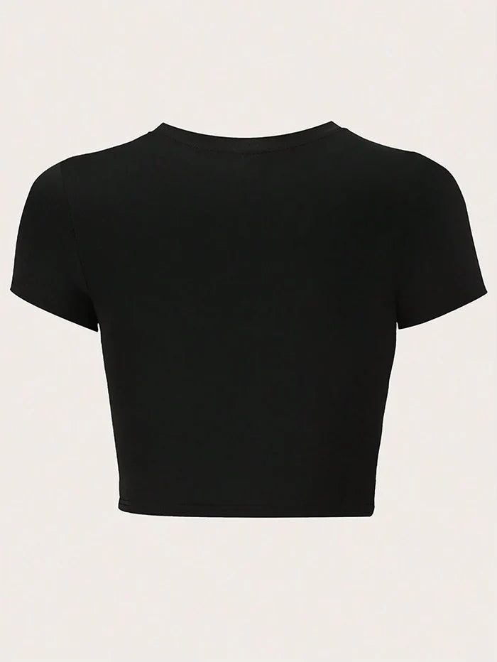 SXV men never fail to disappoint me Print Round Neck Short Sleeve Crop Top