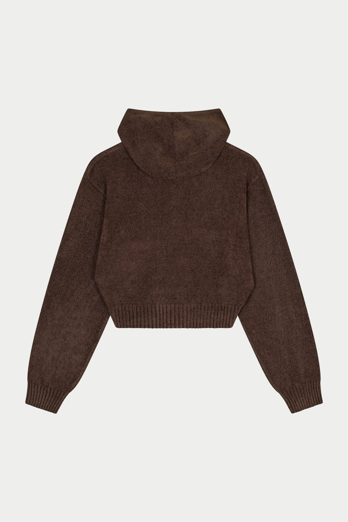Brown zip-up hoodie on a white background
