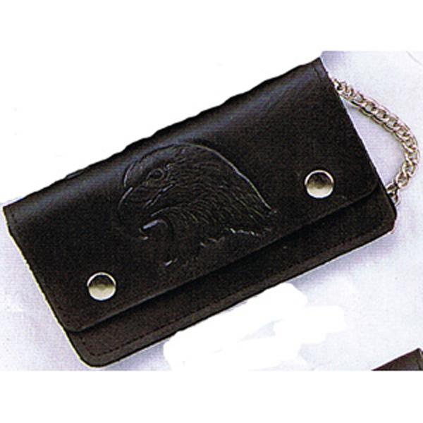 USA-Made BW829-40 7" Oil Tanned Wallet Eagle Head: 7 inch oil tanned biker wallet with chain and eagle