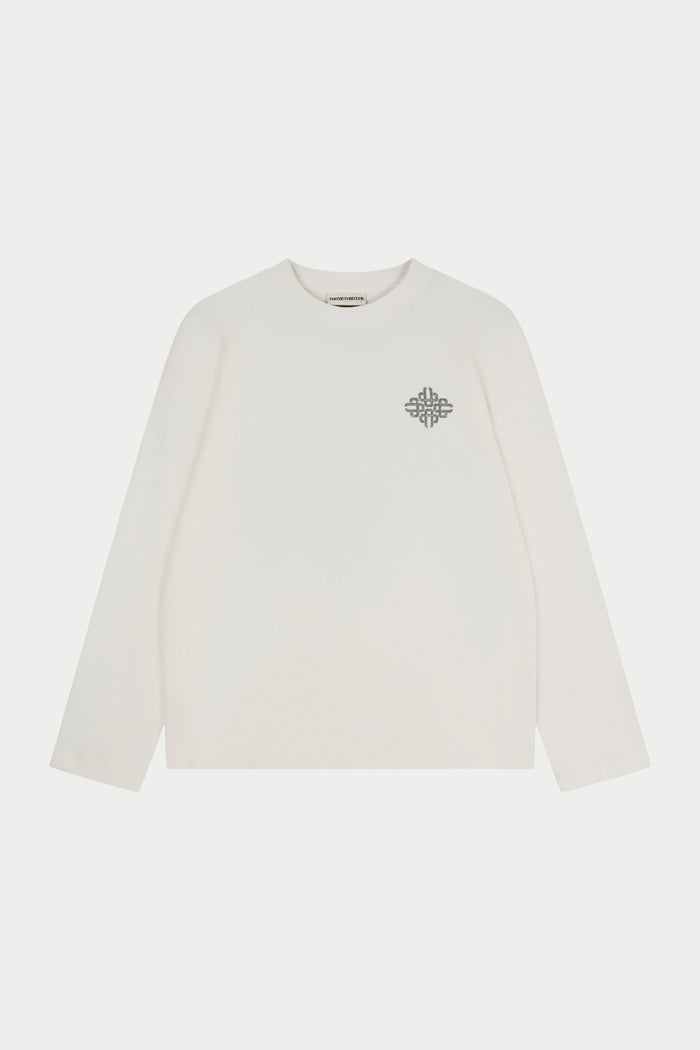 White t-shirt with a logo on a white background