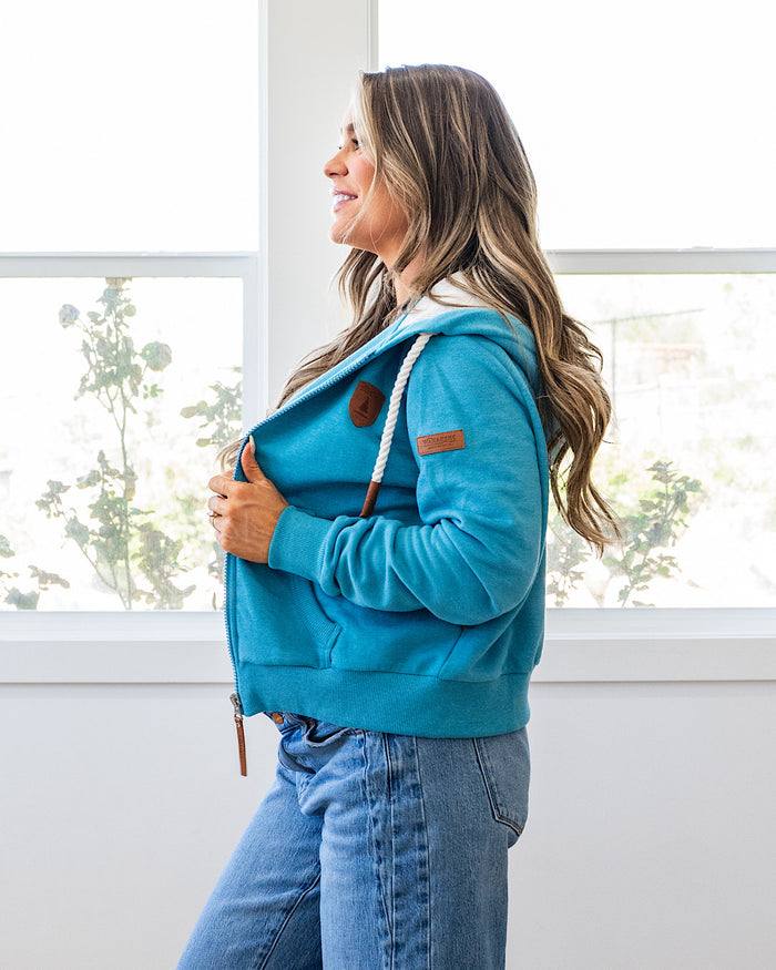 Wanakome Cropped Zip Up Hoodie - Lagoon Blue FINAL SALE Wanakome