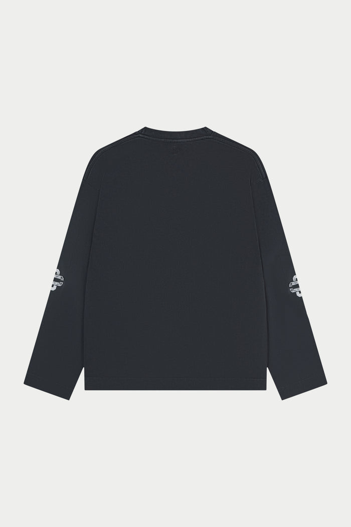 WASHED EMBLEM PRINT LONG SLEEVE T-SHIRT - WASHED BLACK