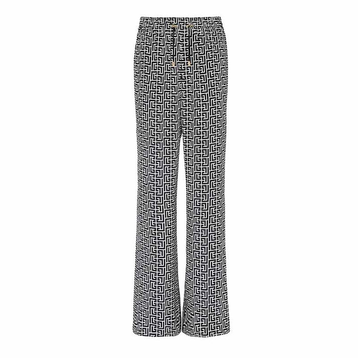 Women's Golden Buttons Abstract Pattern Fitted Pantsuit With Belt