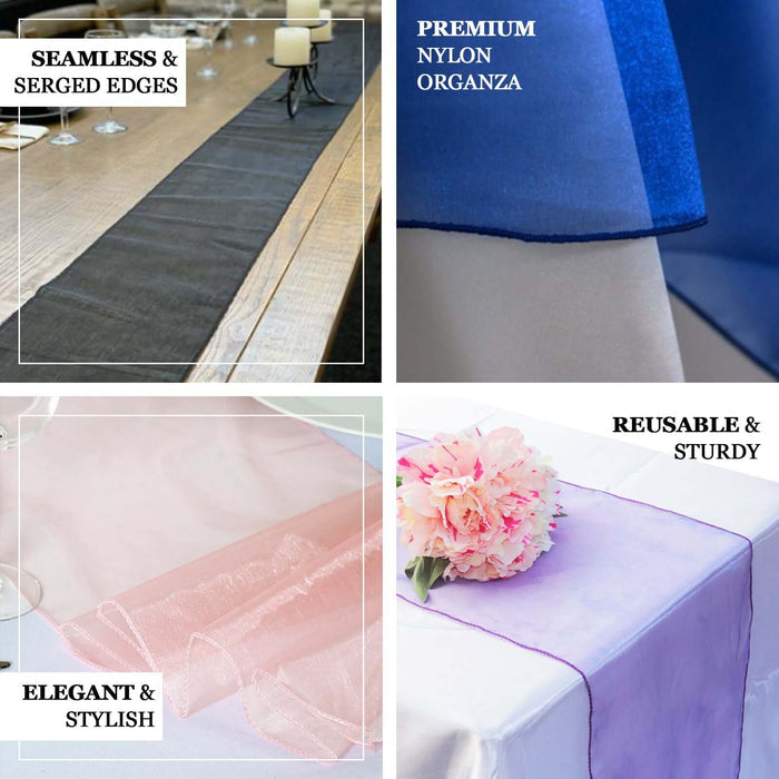 Premium nylon organza table runners in various colors and styles.