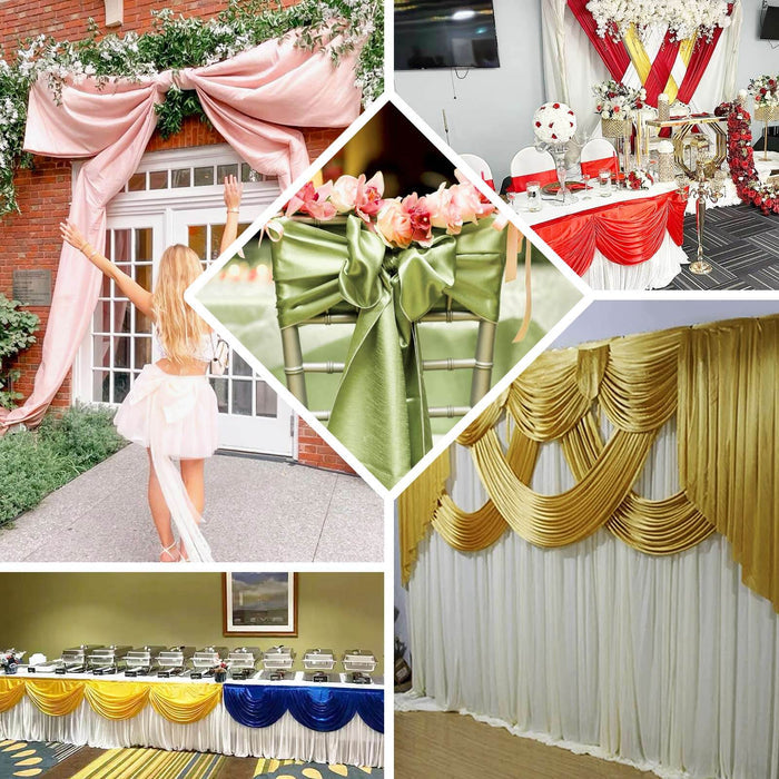 Decorative drapery and event setups in various colors and styles for celebrations.