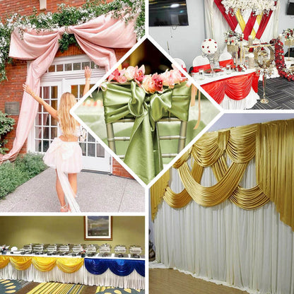 Decorative drapery and event setups in various colors and styles for celebrations.
