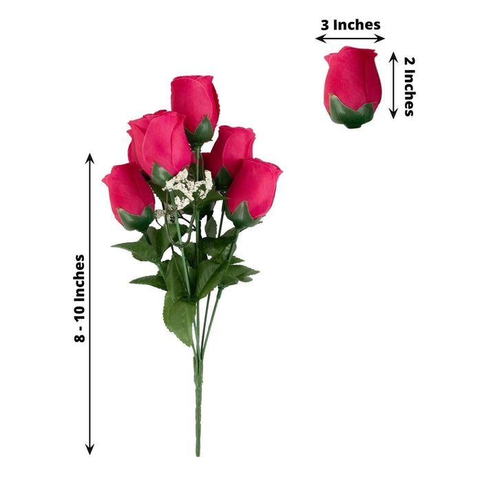 Artificial pink rose bouquet with dimensions, 8-10 inches tall, 2 inches wide.