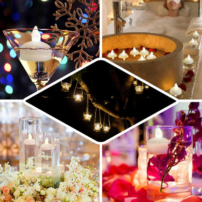 Decorative candles in various elegant settings for ambiance and relaxation.