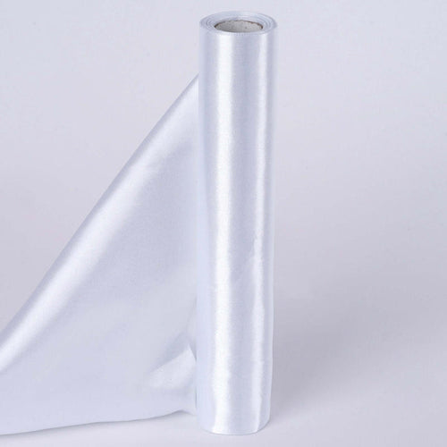 Shiny silver satin fabric roll on a white background