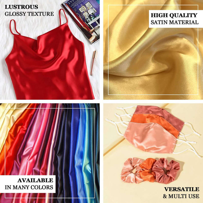 Lustrous satin fabric in various colors for versatile fashion use.