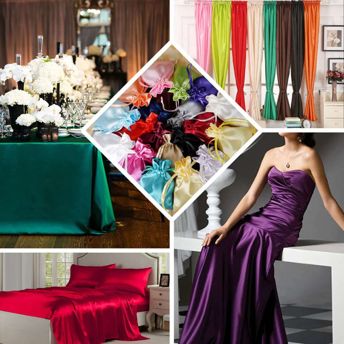 Elegant satin fabrics in various colors for weddings and events.