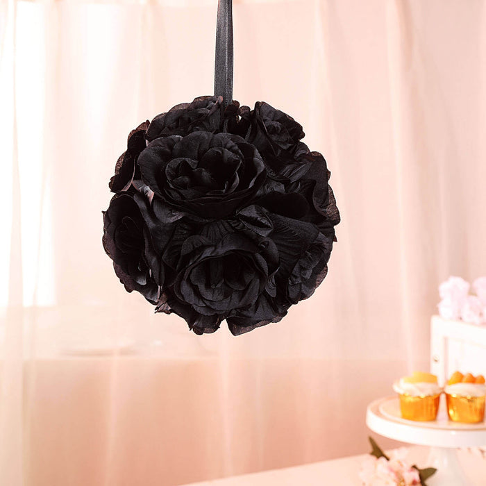 Black floral hanging decoration with roses.